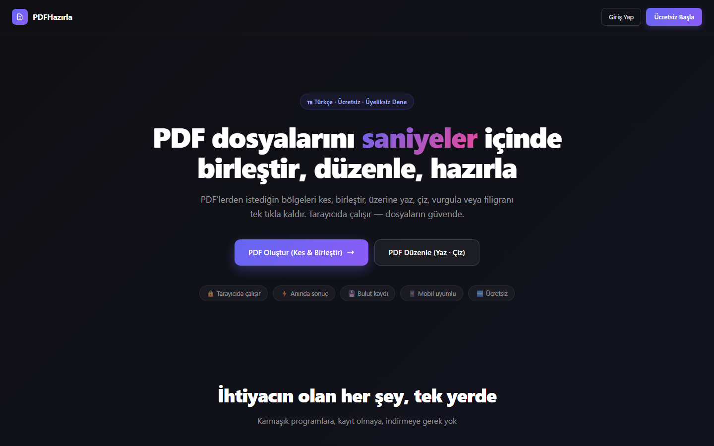 pdfhazirla.com ana sayfası